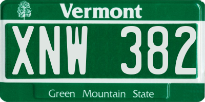 VT license plate XNW382