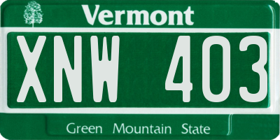 VT license plate XNW403