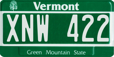 VT license plate XNW422