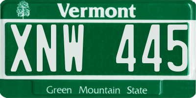 VT license plate XNW445