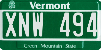 VT license plate XNW494