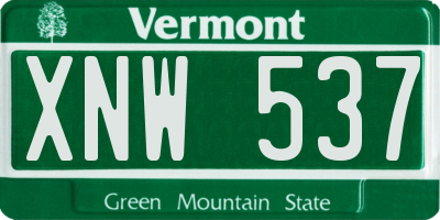 VT license plate XNW537