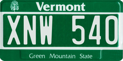 VT license plate XNW540