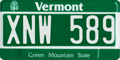 VT license plate XNW589