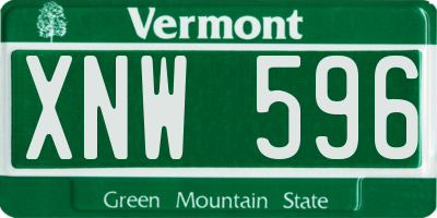VT license plate XNW596