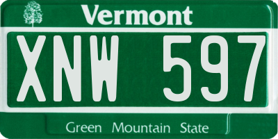 VT license plate XNW597