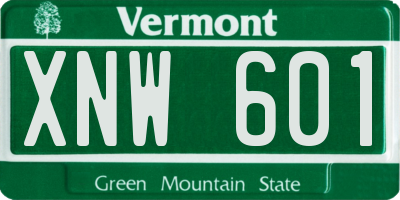 VT license plate XNW601