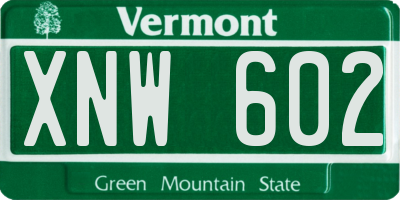 VT license plate XNW602