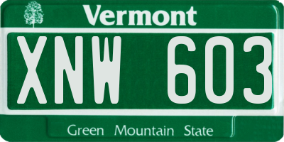 VT license plate XNW603