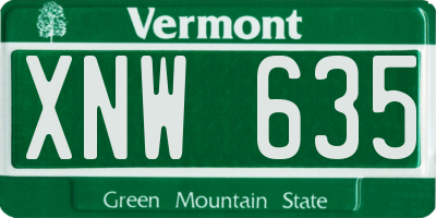 VT license plate XNW635