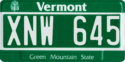 VT license plate XNW645