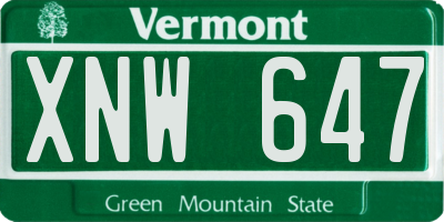 VT license plate XNW647