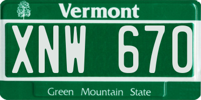 VT license plate XNW670