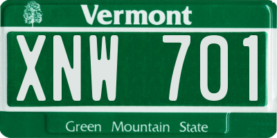 VT license plate XNW701