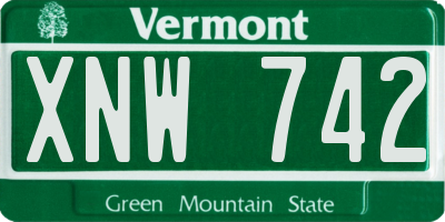 VT license plate XNW742