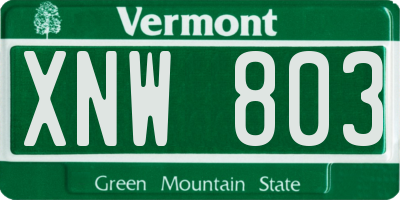 VT license plate XNW803