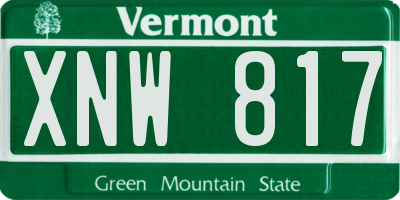VT license plate XNW817