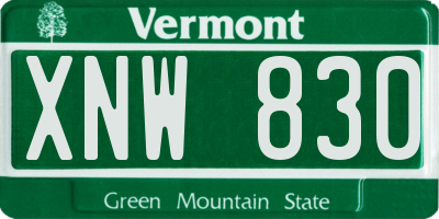 VT license plate XNW830