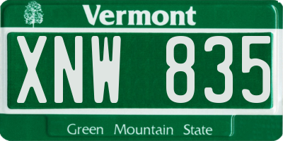 VT license plate XNW835