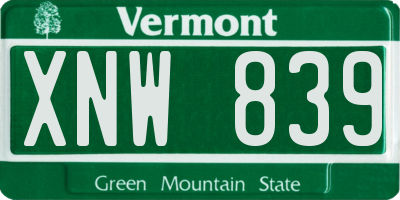 VT license plate XNW839