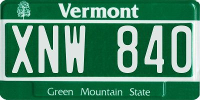 VT license plate XNW840