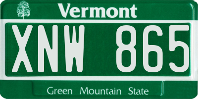 VT license plate XNW865