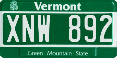 VT license plate XNW892