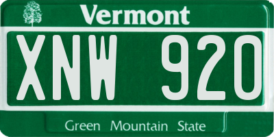 VT license plate XNW920