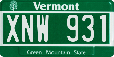 VT license plate XNW931