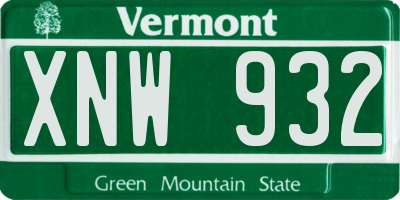 VT license plate XNW932