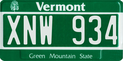 VT license plate XNW934