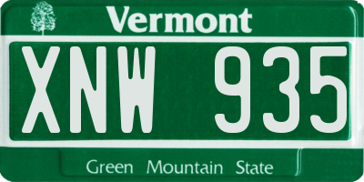 VT license plate XNW935