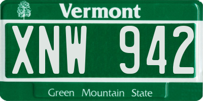 VT license plate XNW942