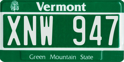 VT license plate XNW947