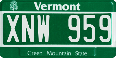 VT license plate XNW959