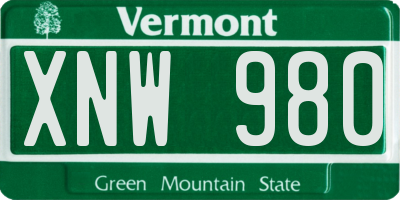 VT license plate XNW980