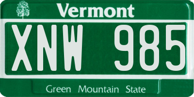 VT license plate XNW985