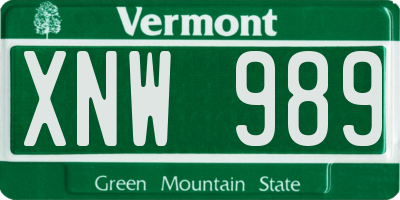 VT license plate XNW989