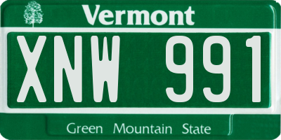 VT license plate XNW991