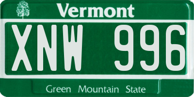 VT license plate XNW996