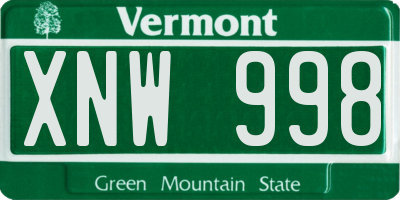 VT license plate XNW998