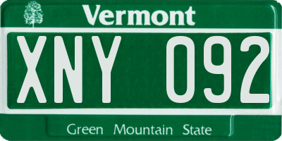 VT license plate XNY092