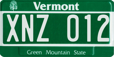 VT license plate XNZ012
