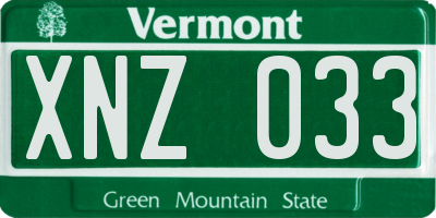 VT license plate XNZ033