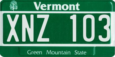VT license plate XNZ103