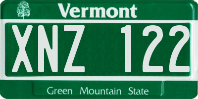 VT license plate XNZ122
