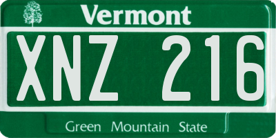 VT license plate XNZ216