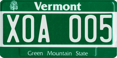 VT license plate XOA005