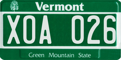 VT license plate XOA026