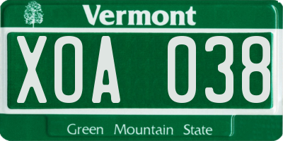 VT license plate XOA038